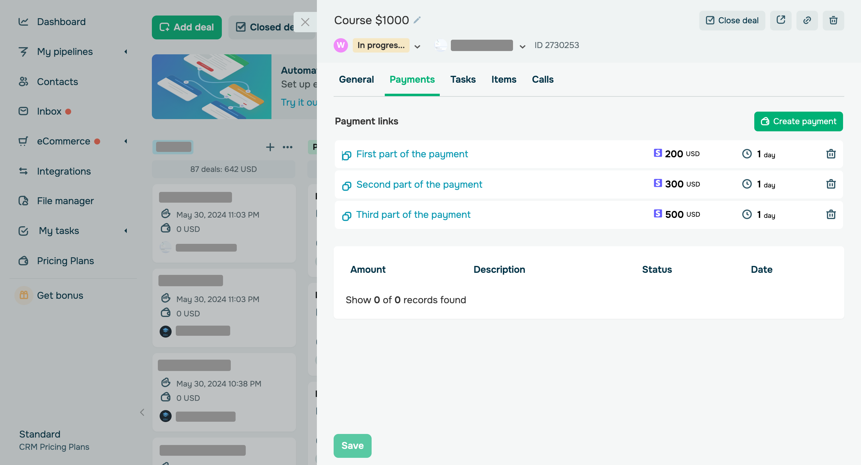 Generate multiple payment links for a single deal
