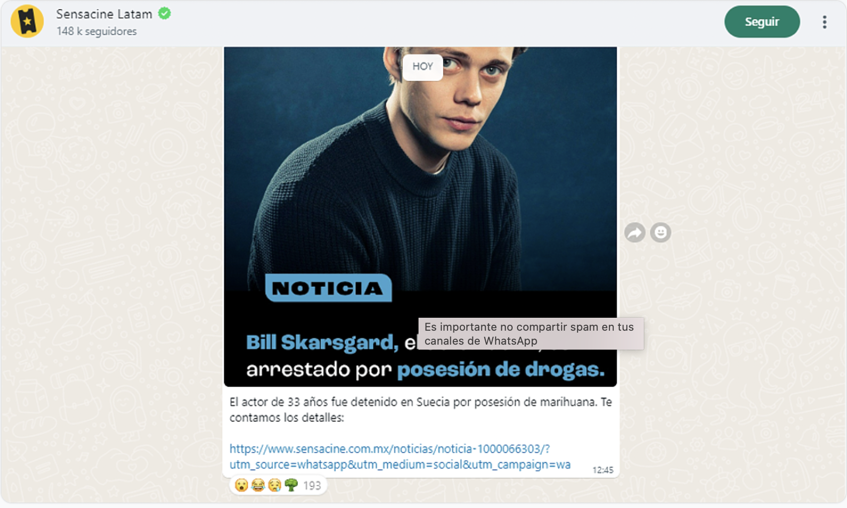 Ejemplo de canal de WhatsApp