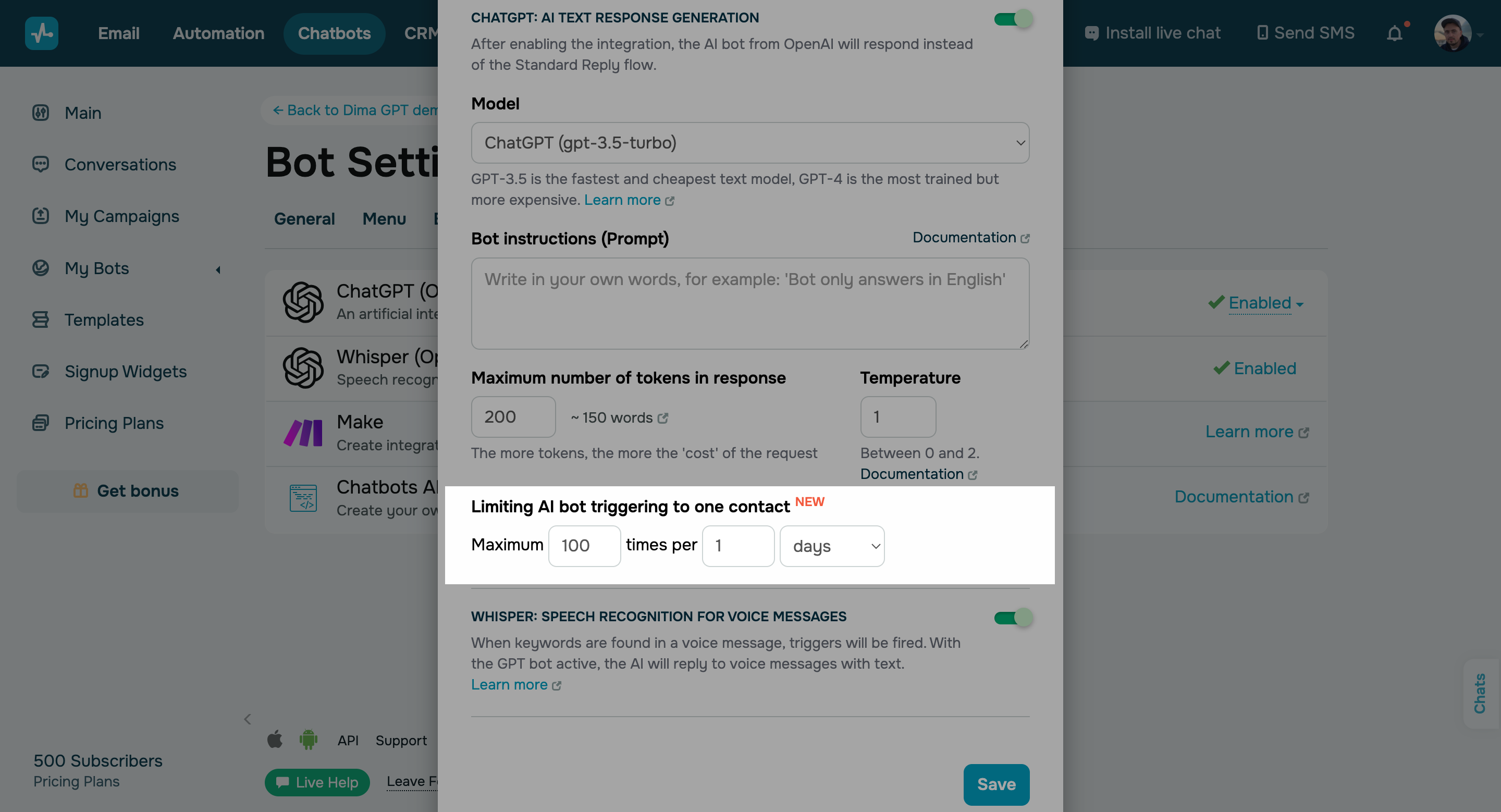 Limit AI bot triggering for one contact