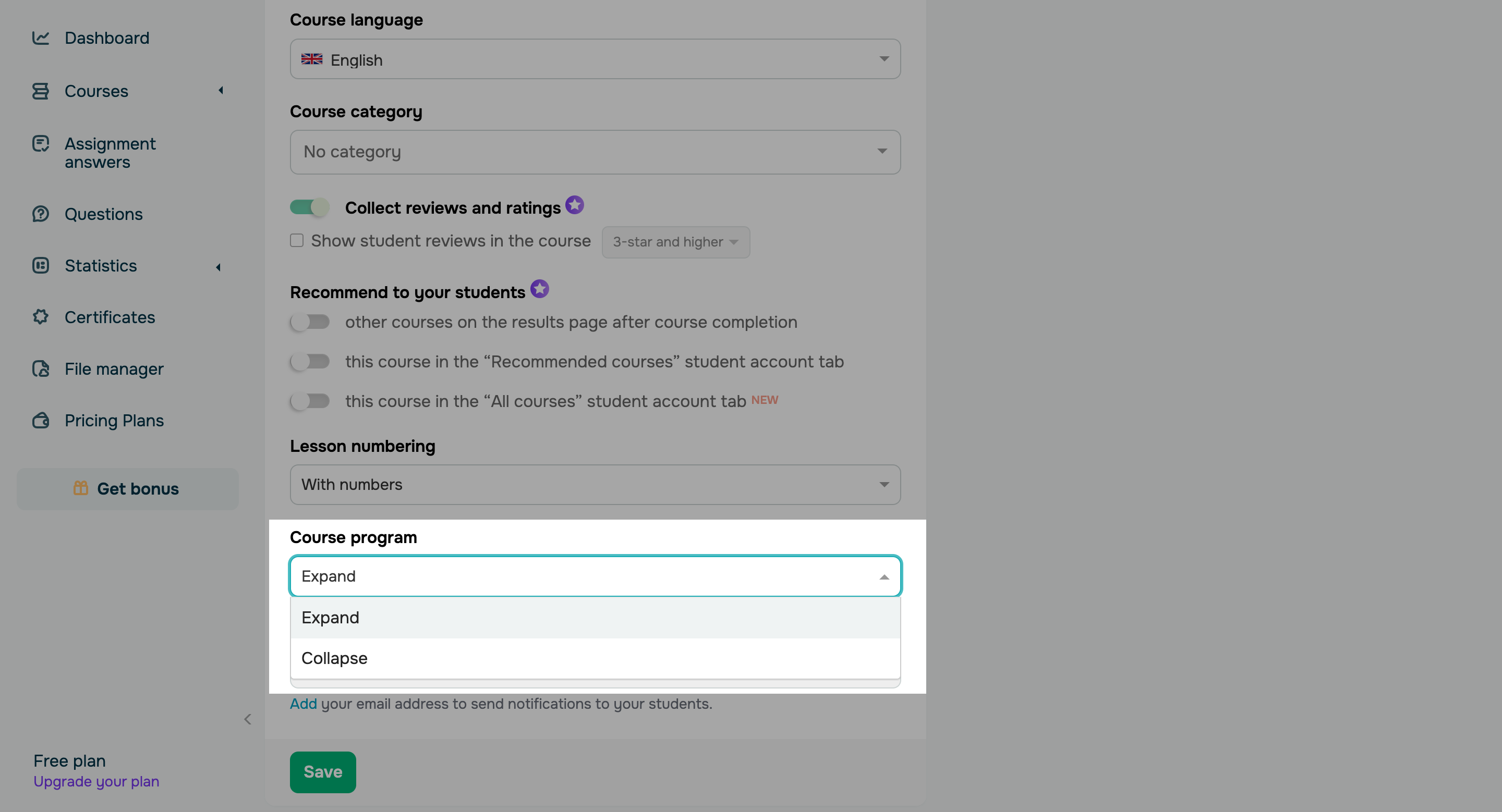 Collapse or expand your course structure