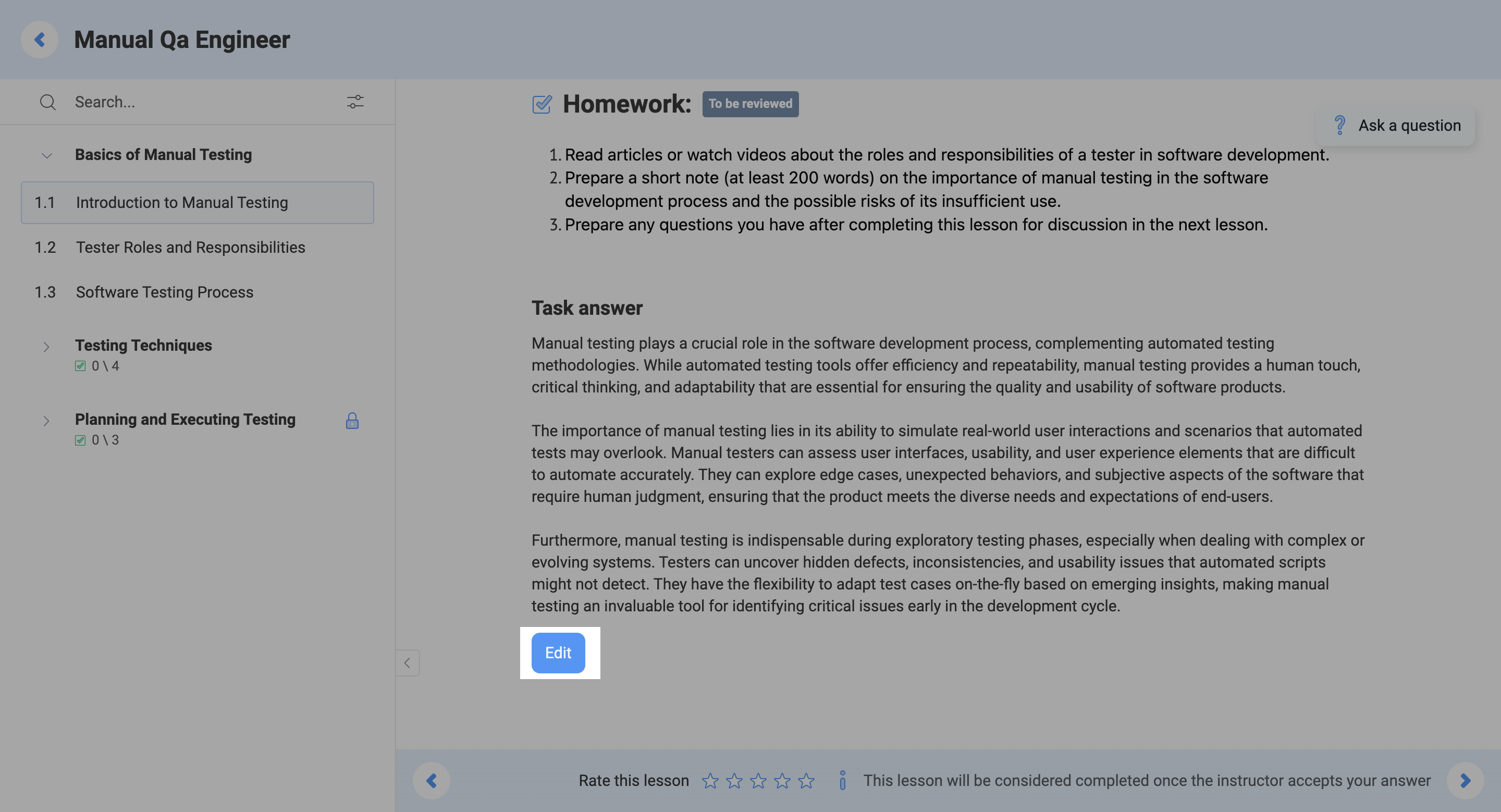 Editing online course homework
