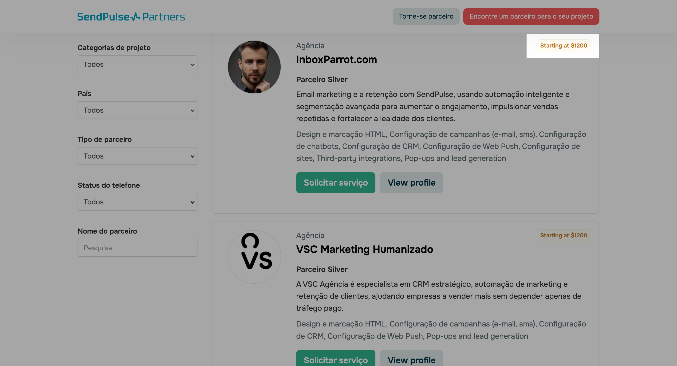 Definir preço mínimo do projeto