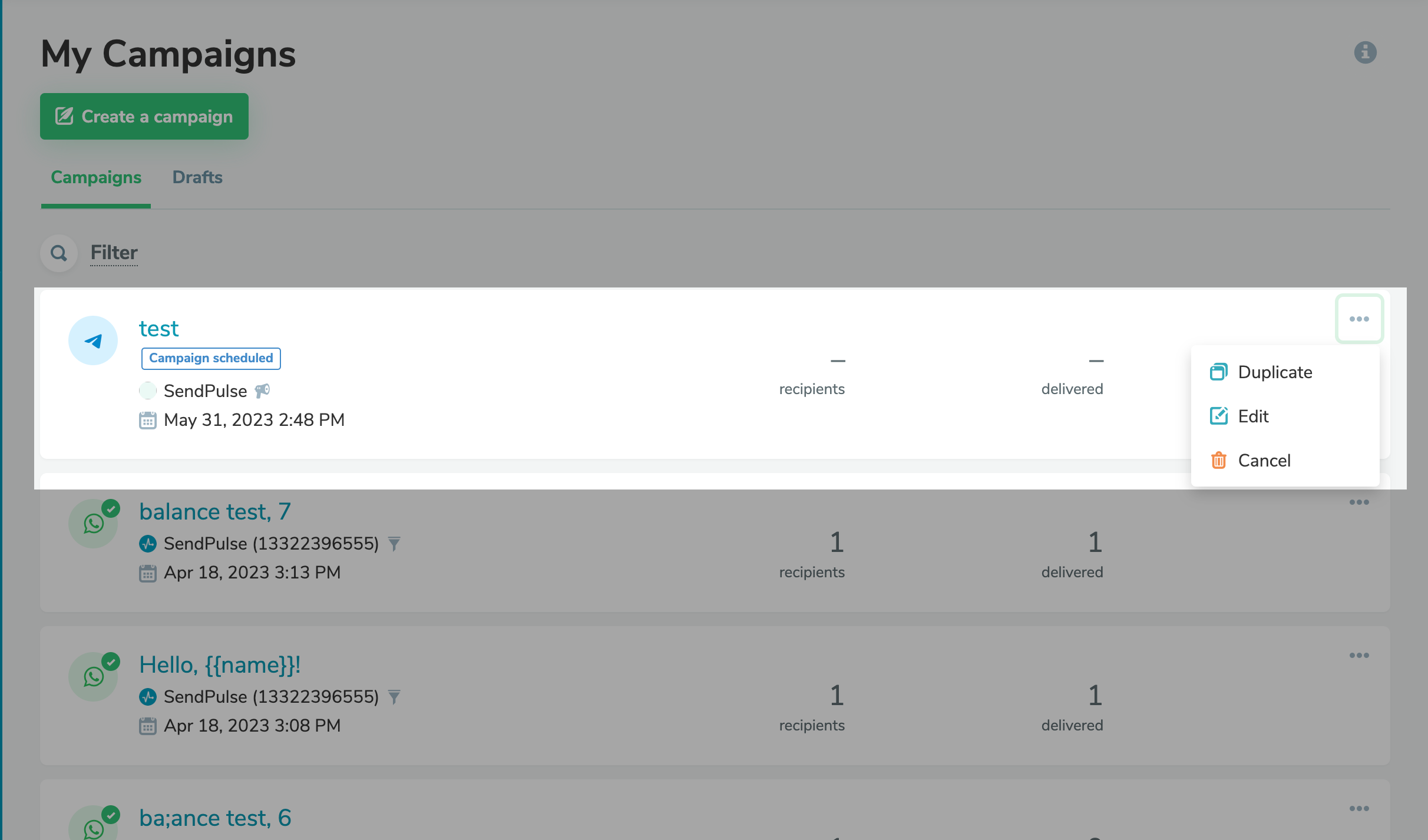 Edit scheduled campaign
