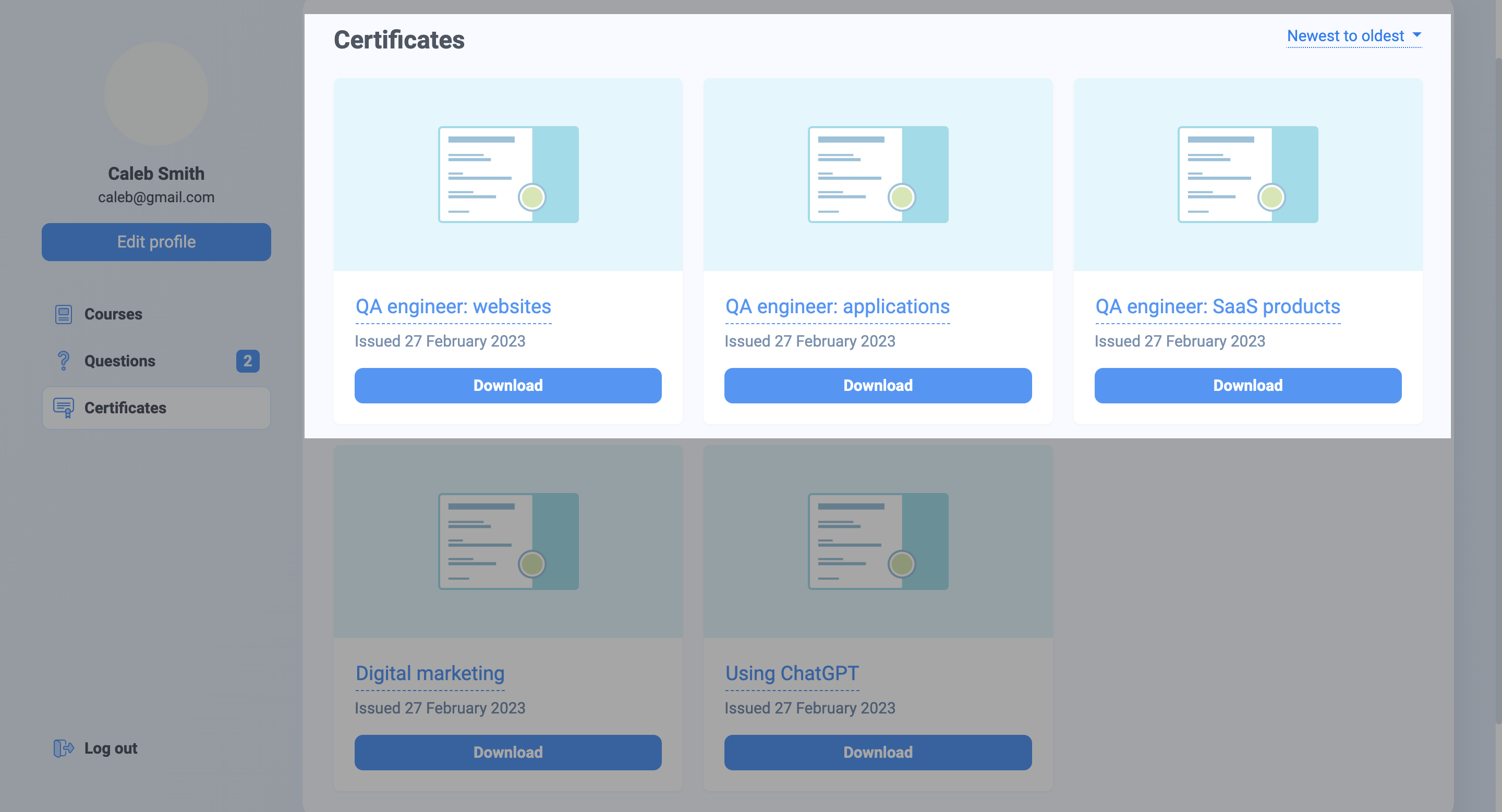 Varios certificados en un curso