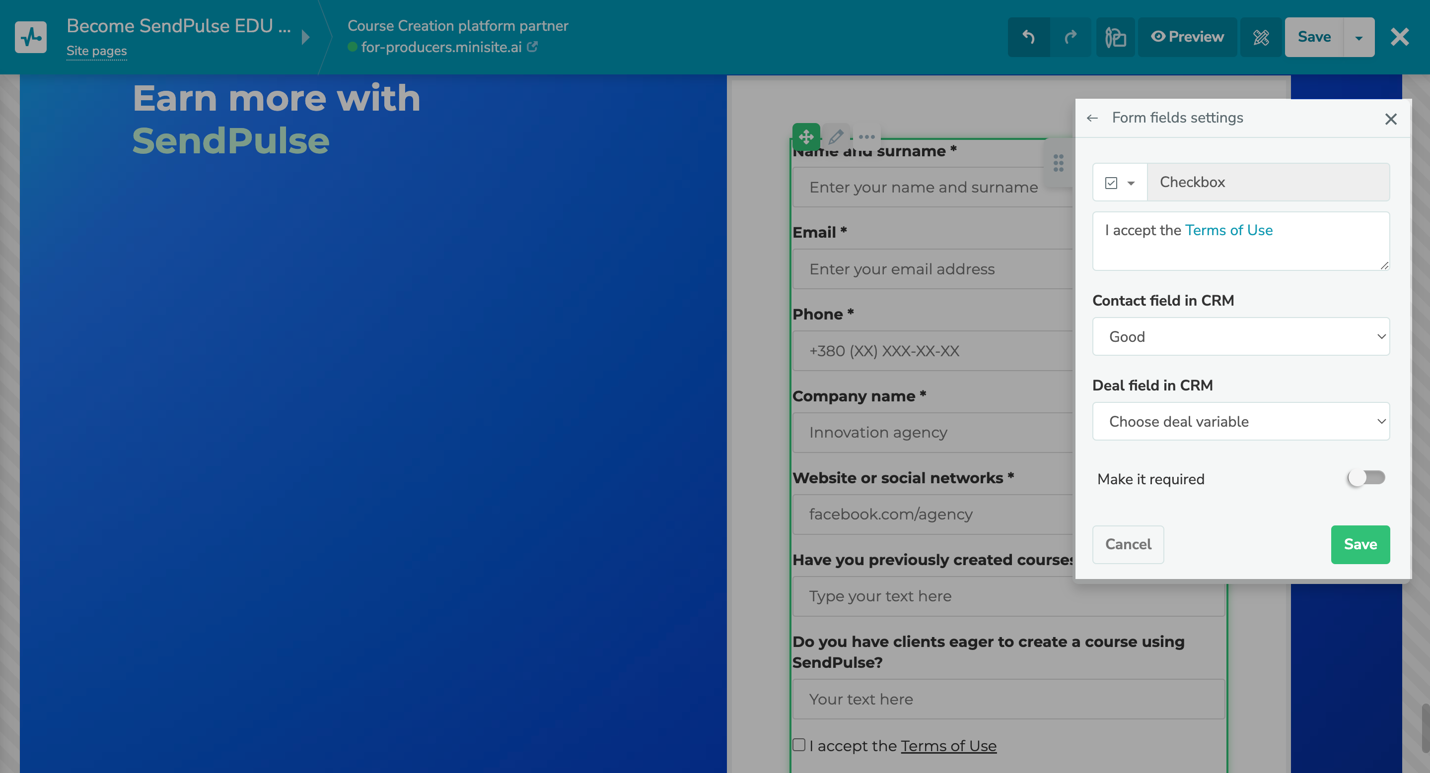 Adding links to checkbox names for application or payment forms