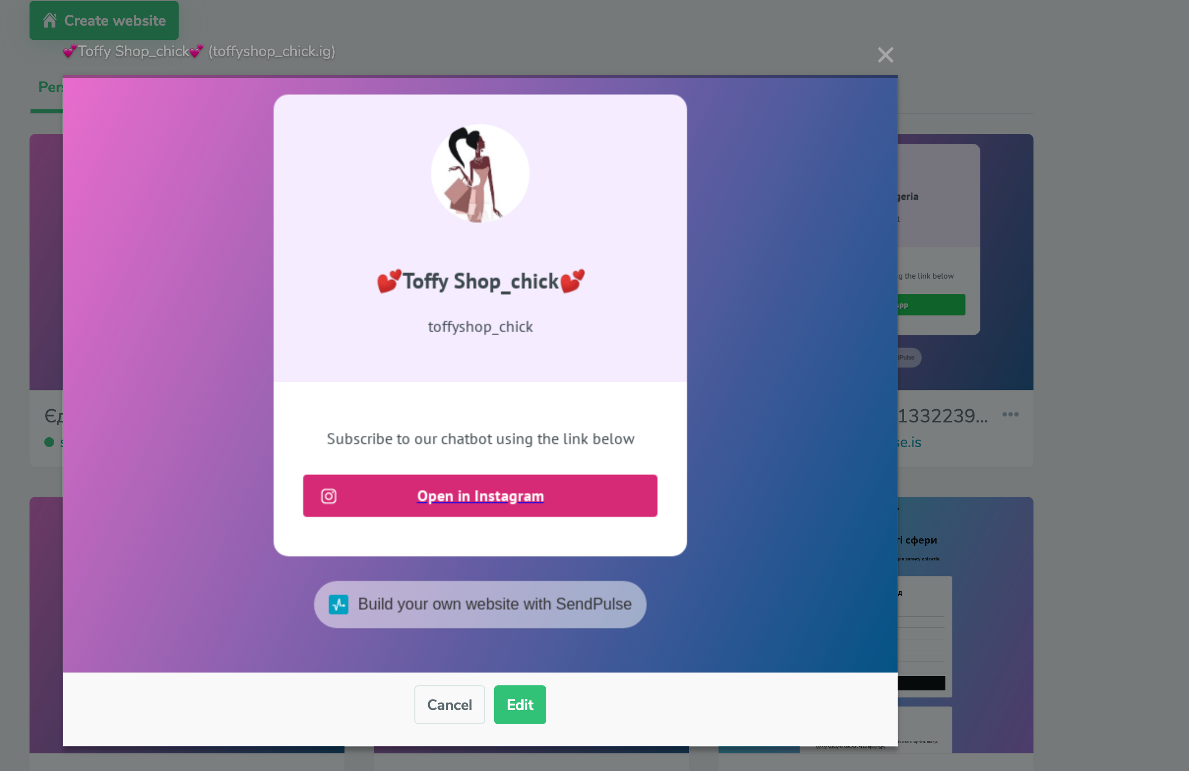 Generación automática de páginas de suscripción al chatbot