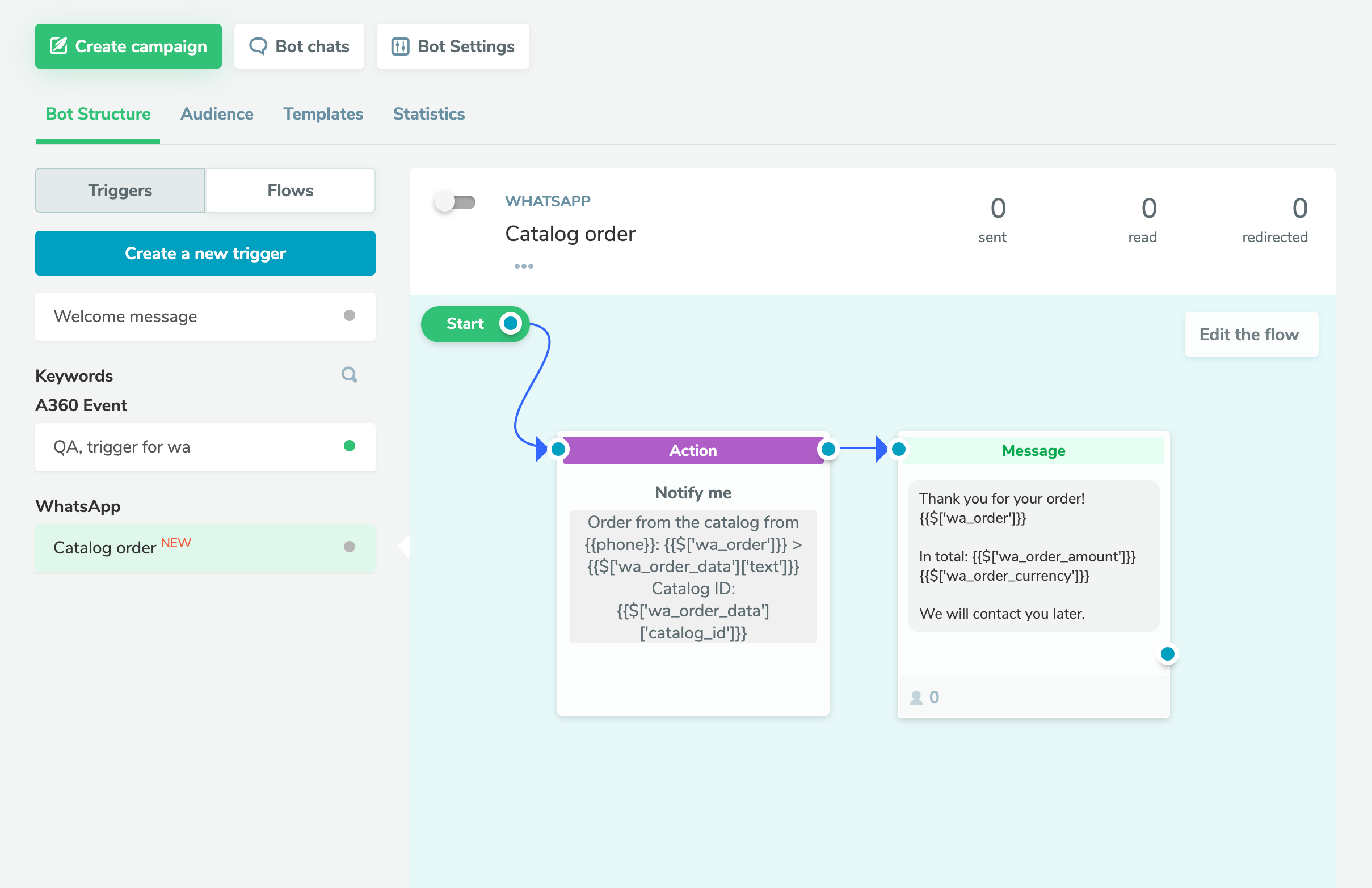 Nuevo flujo de WhatsApp estándar "Pedido por catálogo”