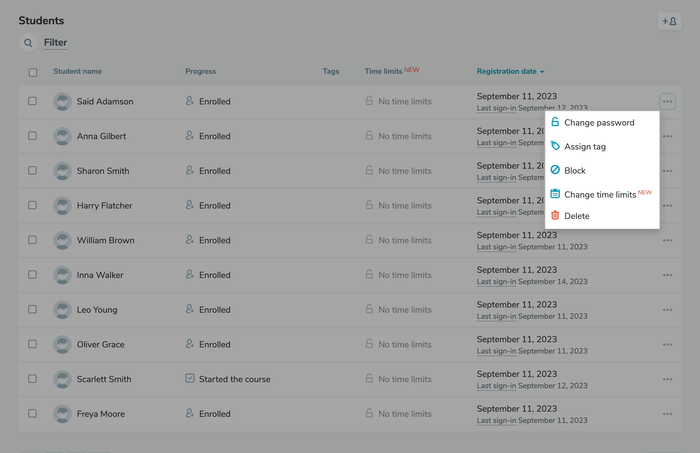 Course completion time limits for specific students 