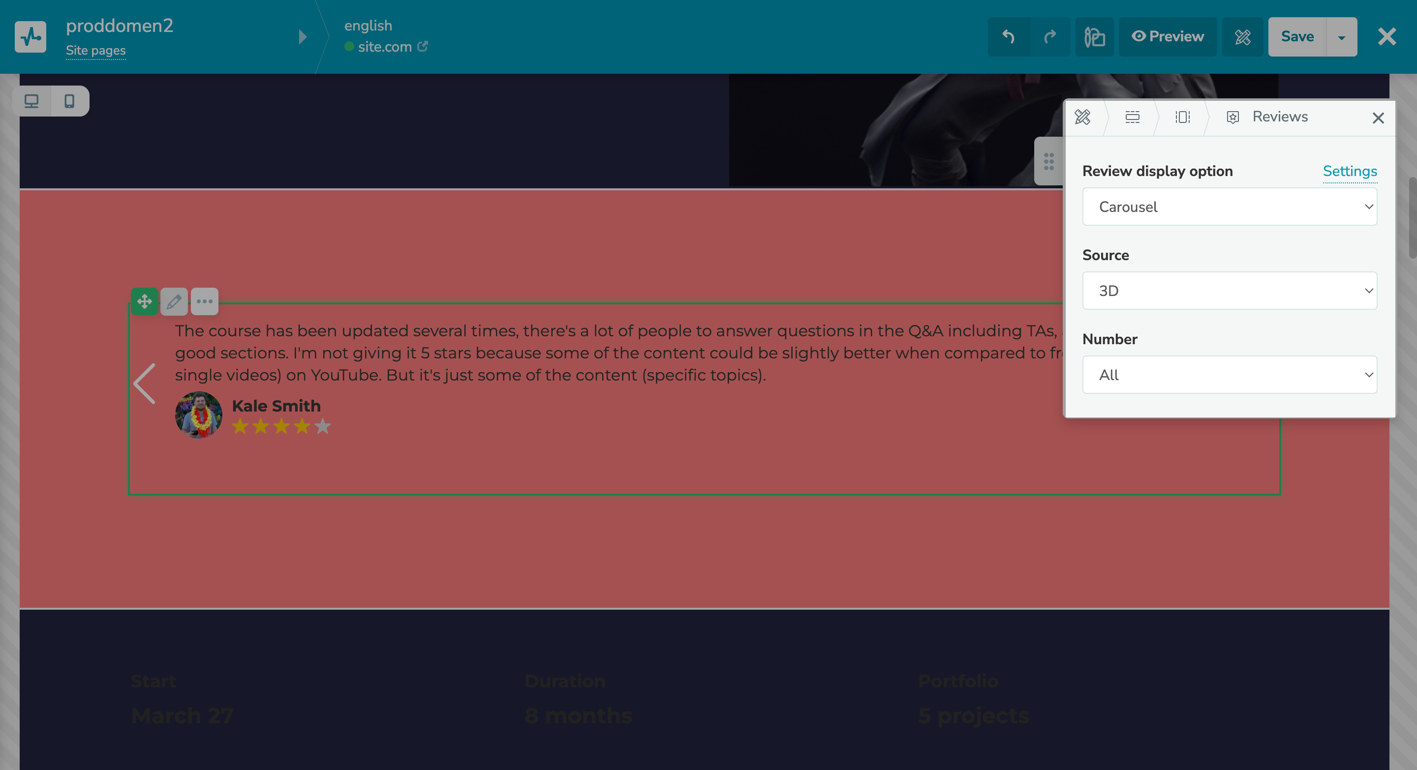 The “Reviews” widget for online course websites