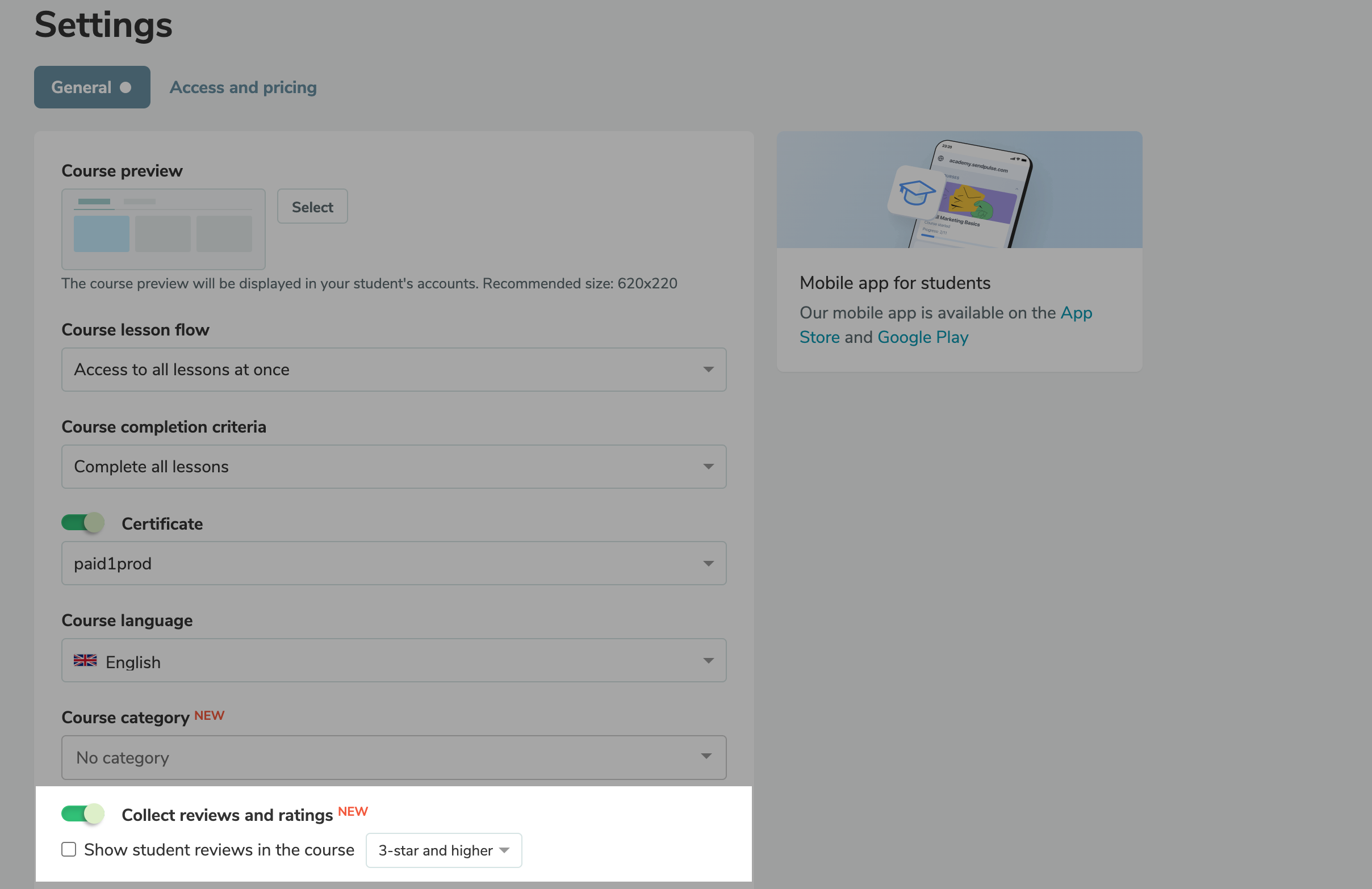 Advanced student review and rating options 