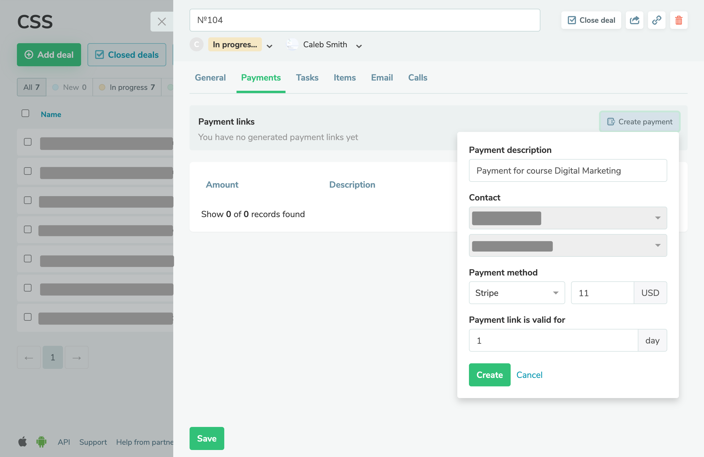 Generate payment links in CRM