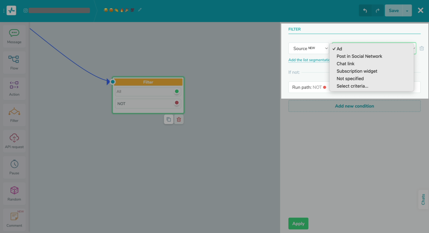 Filter contacts by chatbot subscription source