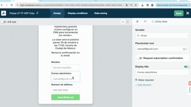 Nuevo editor de popups