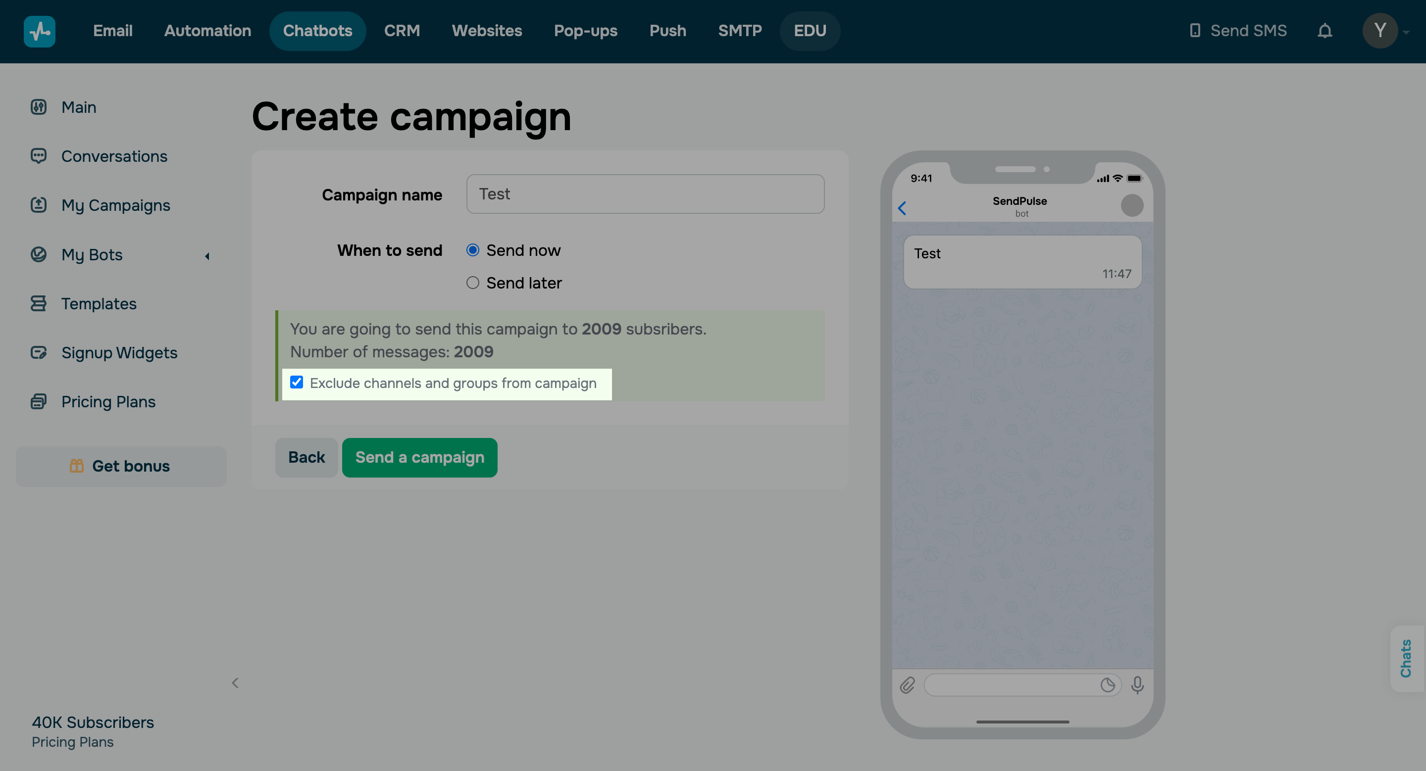 Exclude chats and groups from your Telegram campaigns
