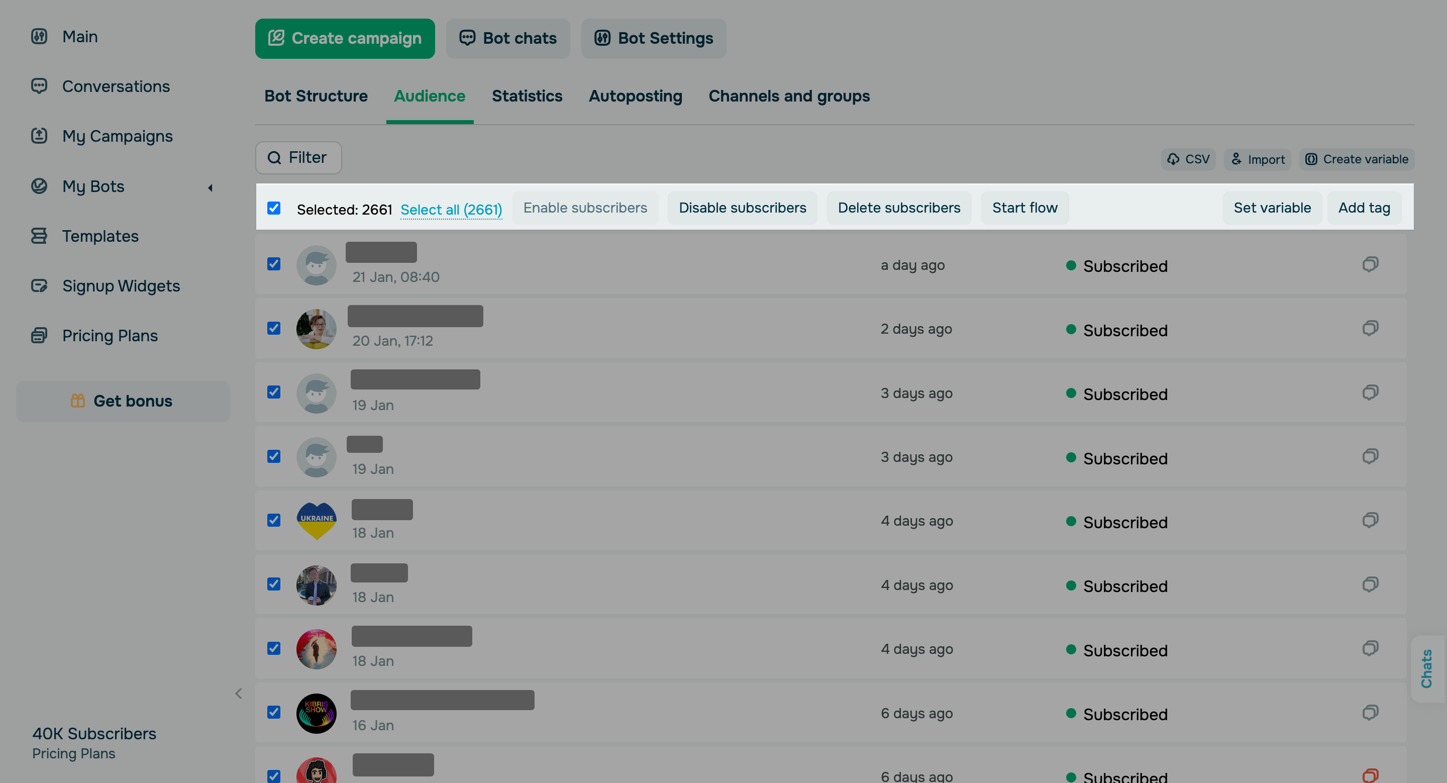 Perform bulk actions for your entire chatbot audience