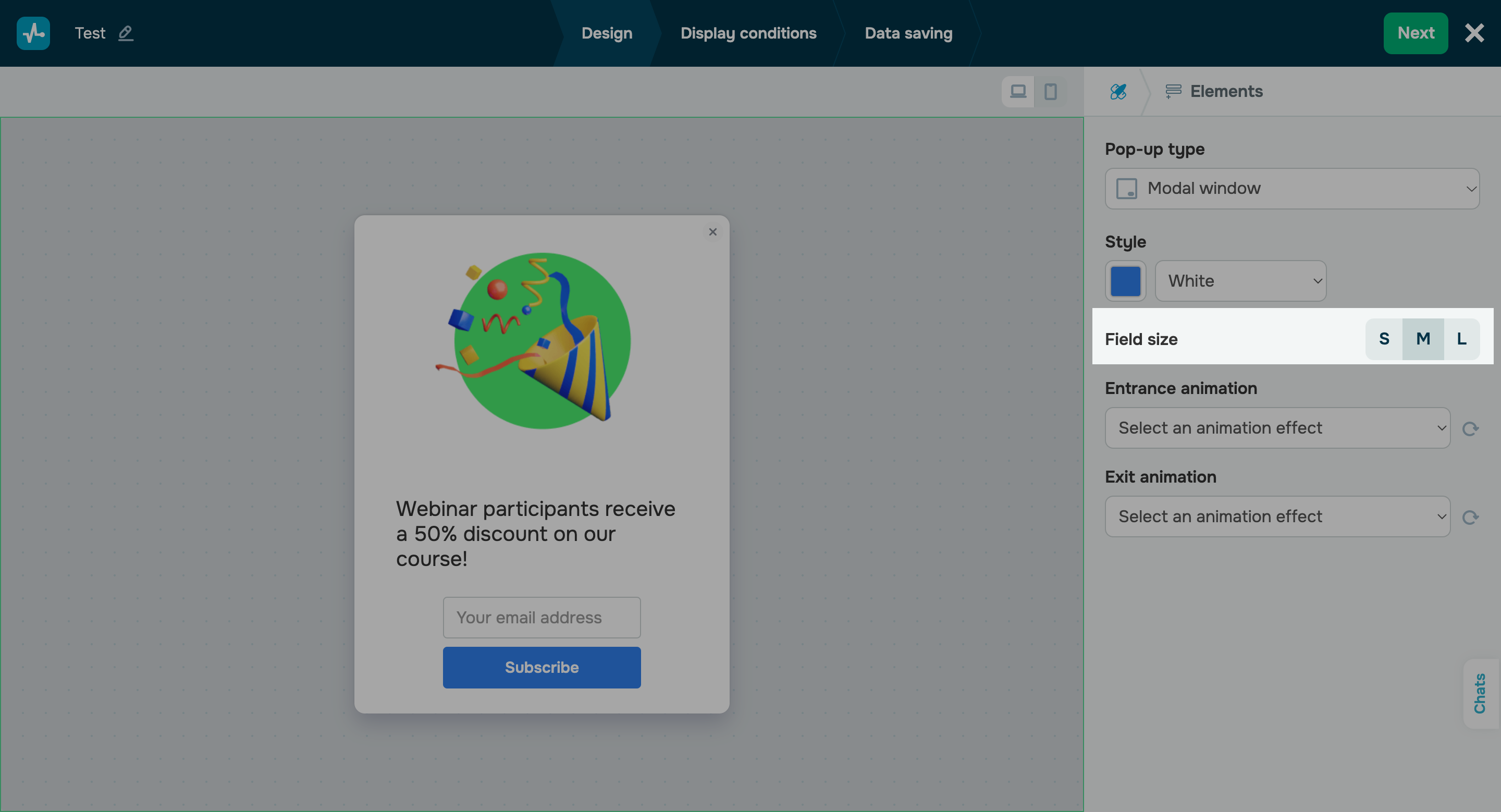Resize pop-up elements