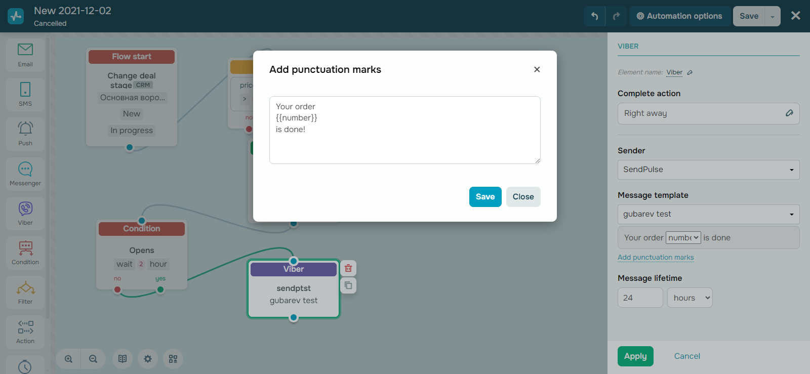Edit your “Viber” element syntax in Automation 360