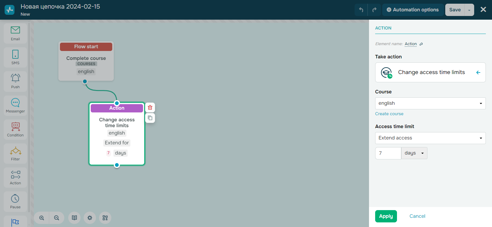 Change course access time limits automatically