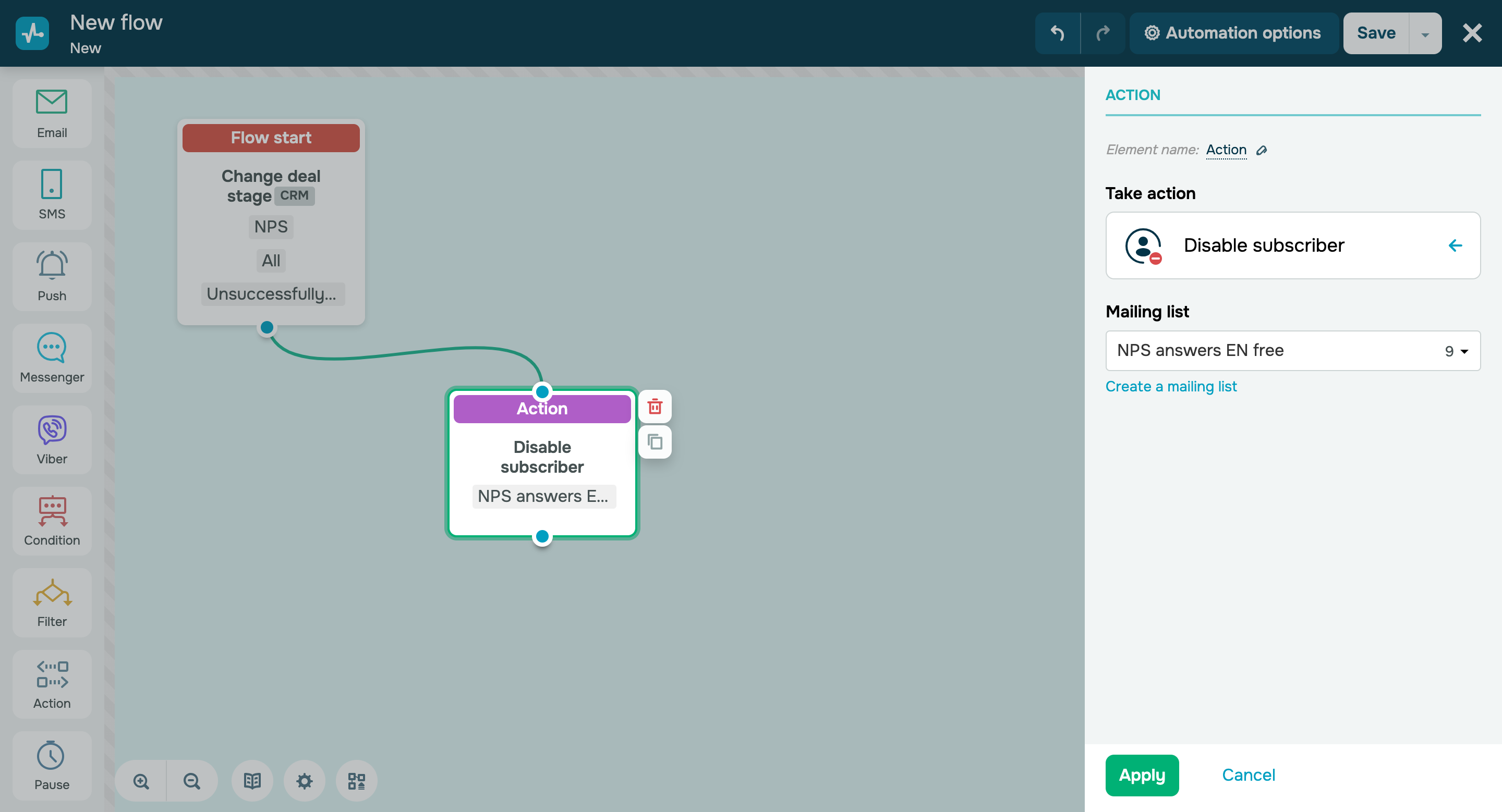 Manage inactive contacts through the “Action” element