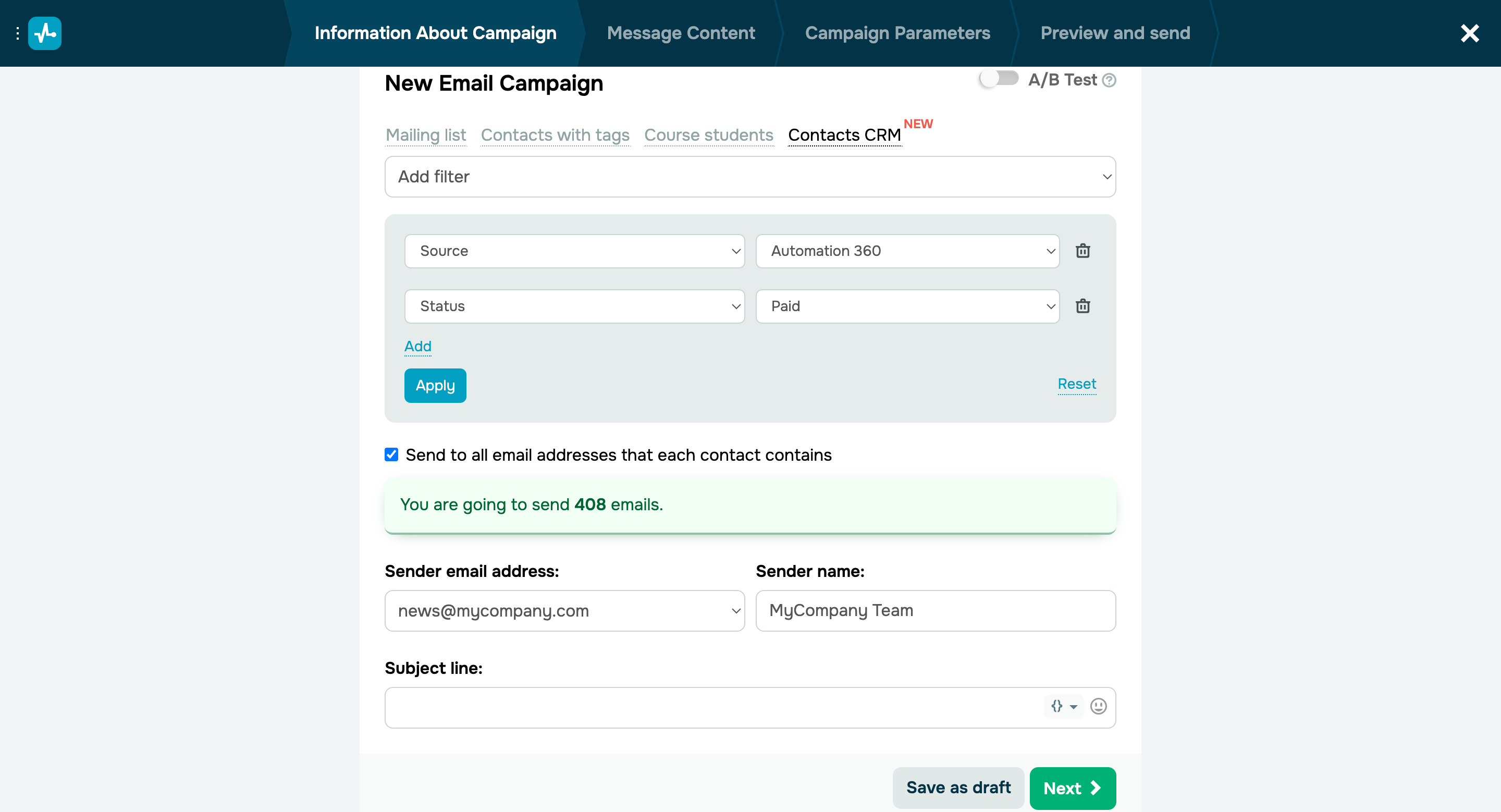 CRM system and email service integration