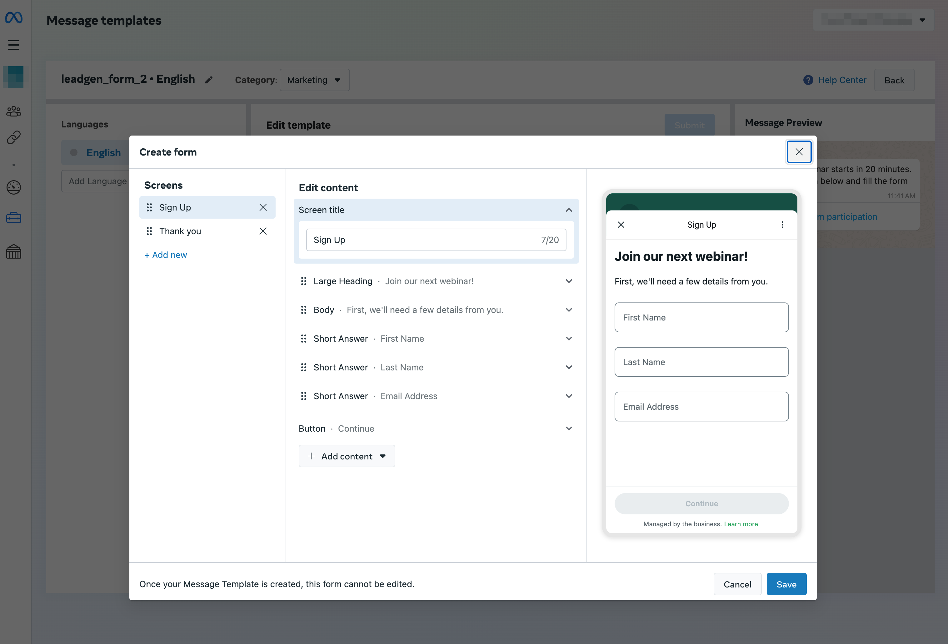 Template messages with “Flow forms” buttons in WhatsApp