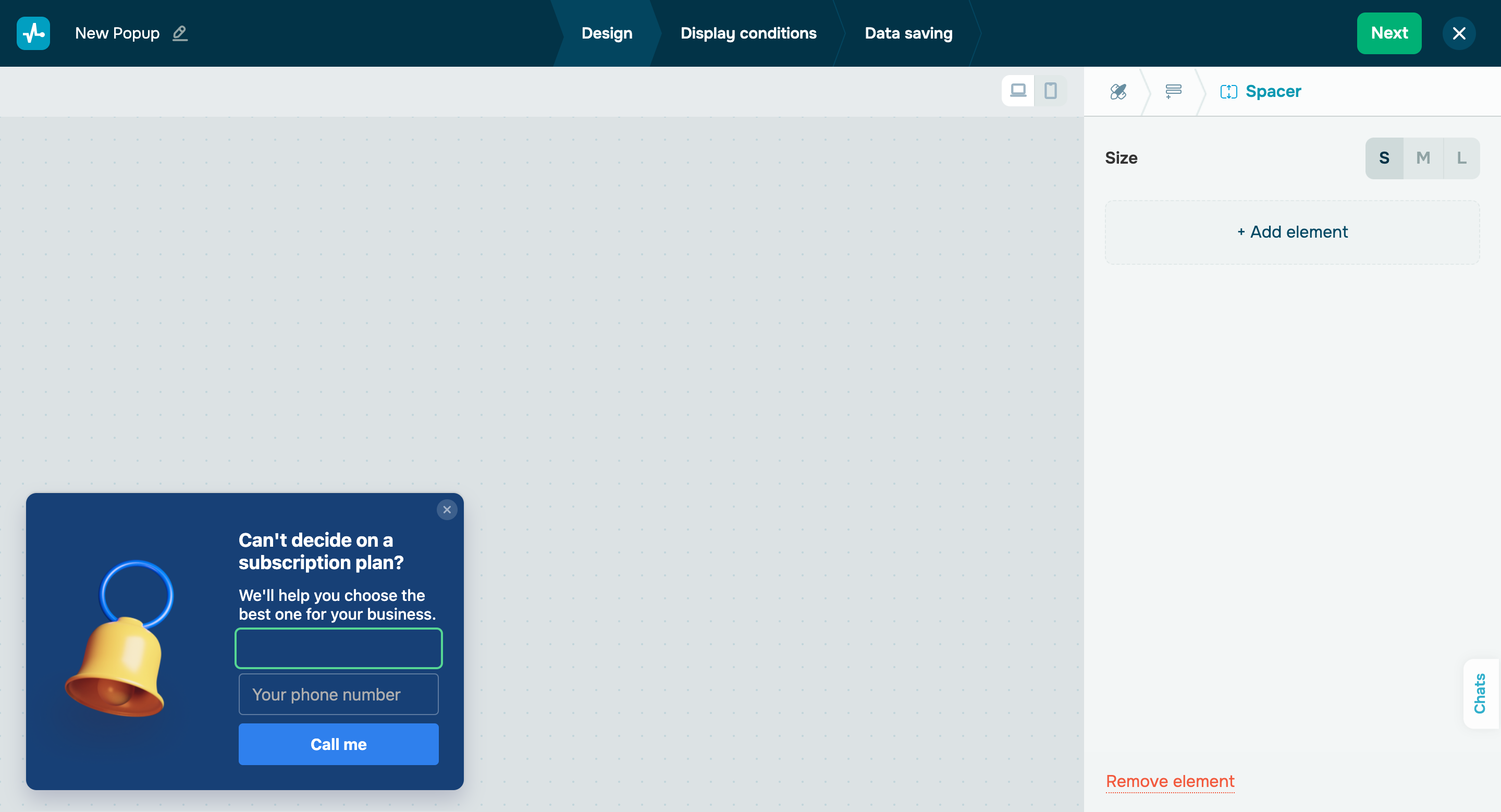 New pop-up builder element