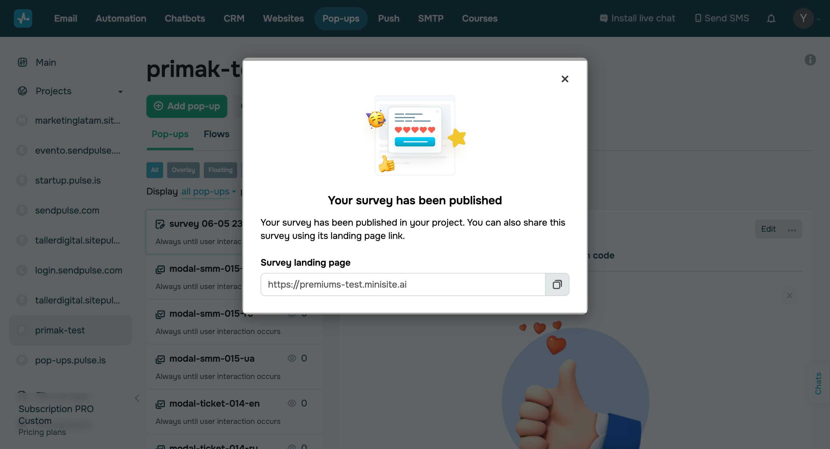 Auto-generated survey landing pages