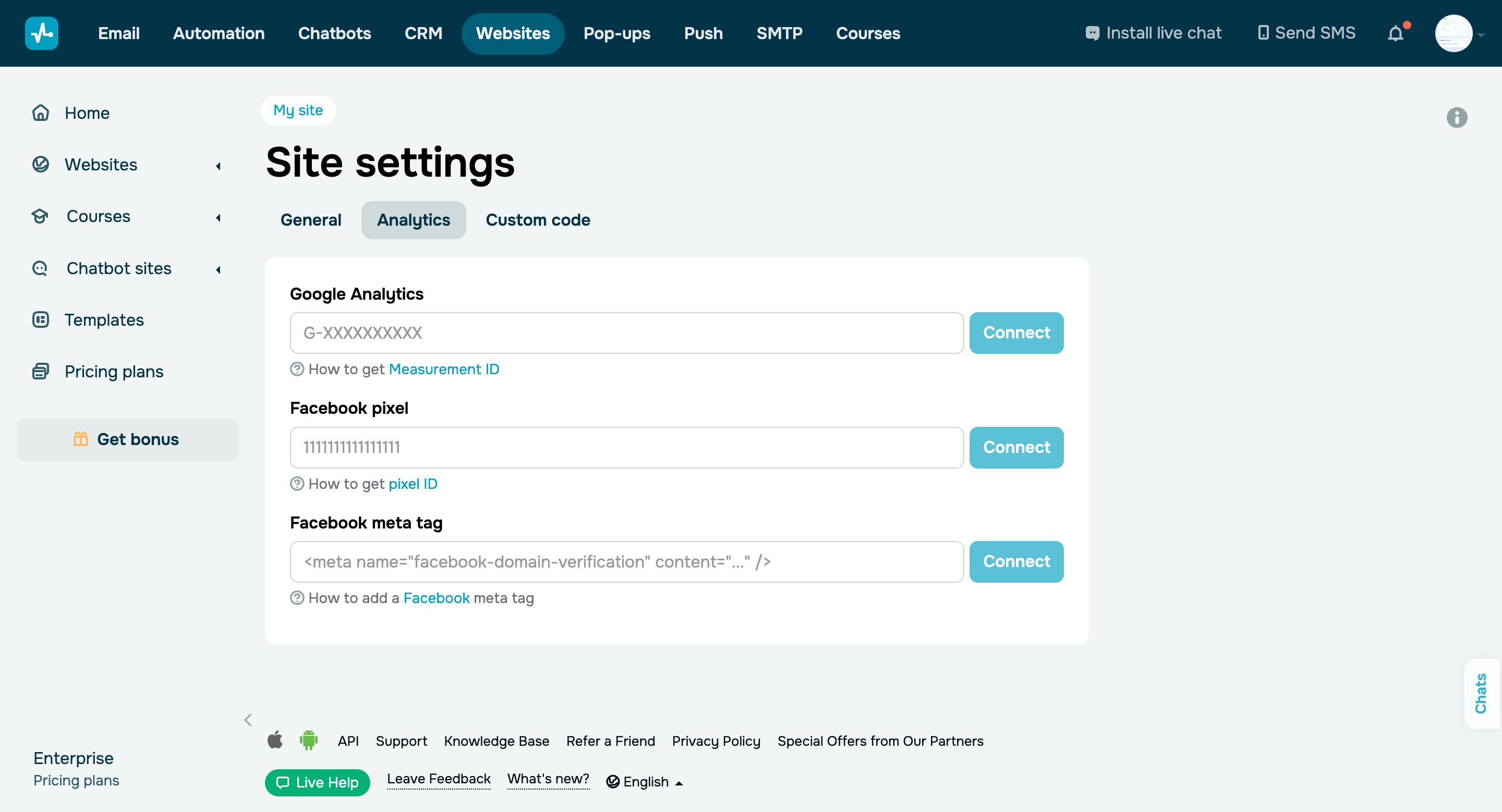 Send bio link page events to Google Analytics and Facebook Pixel