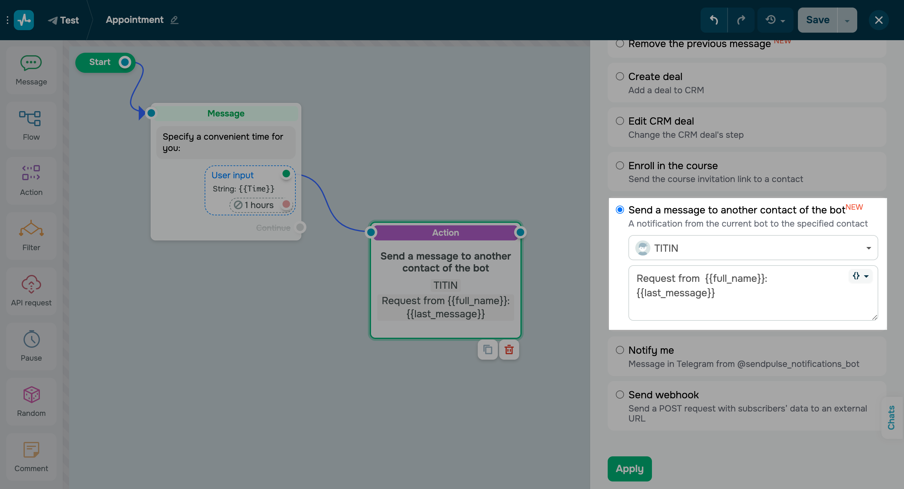 Send a message to another bot contact
