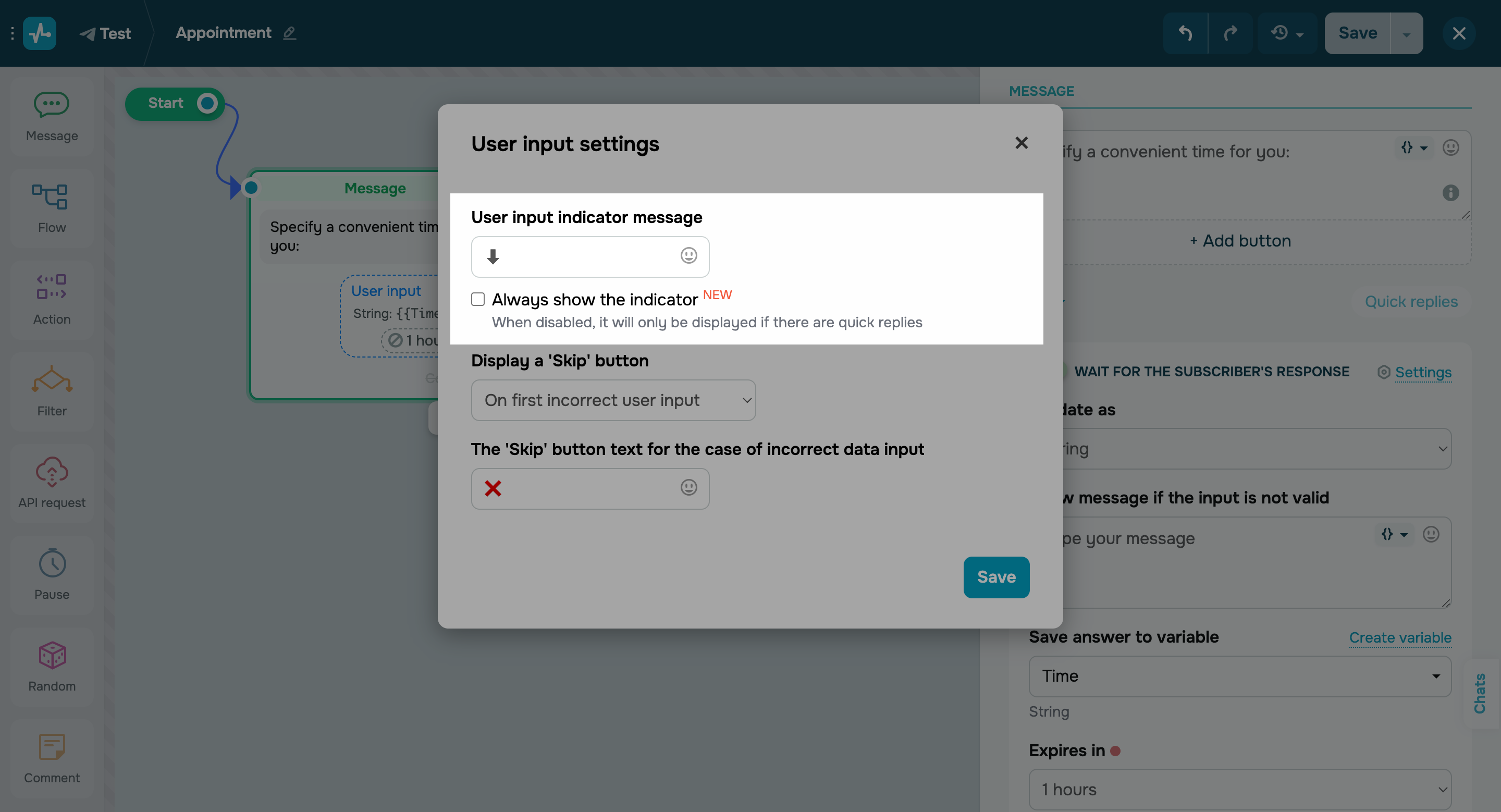Disable user input indicator