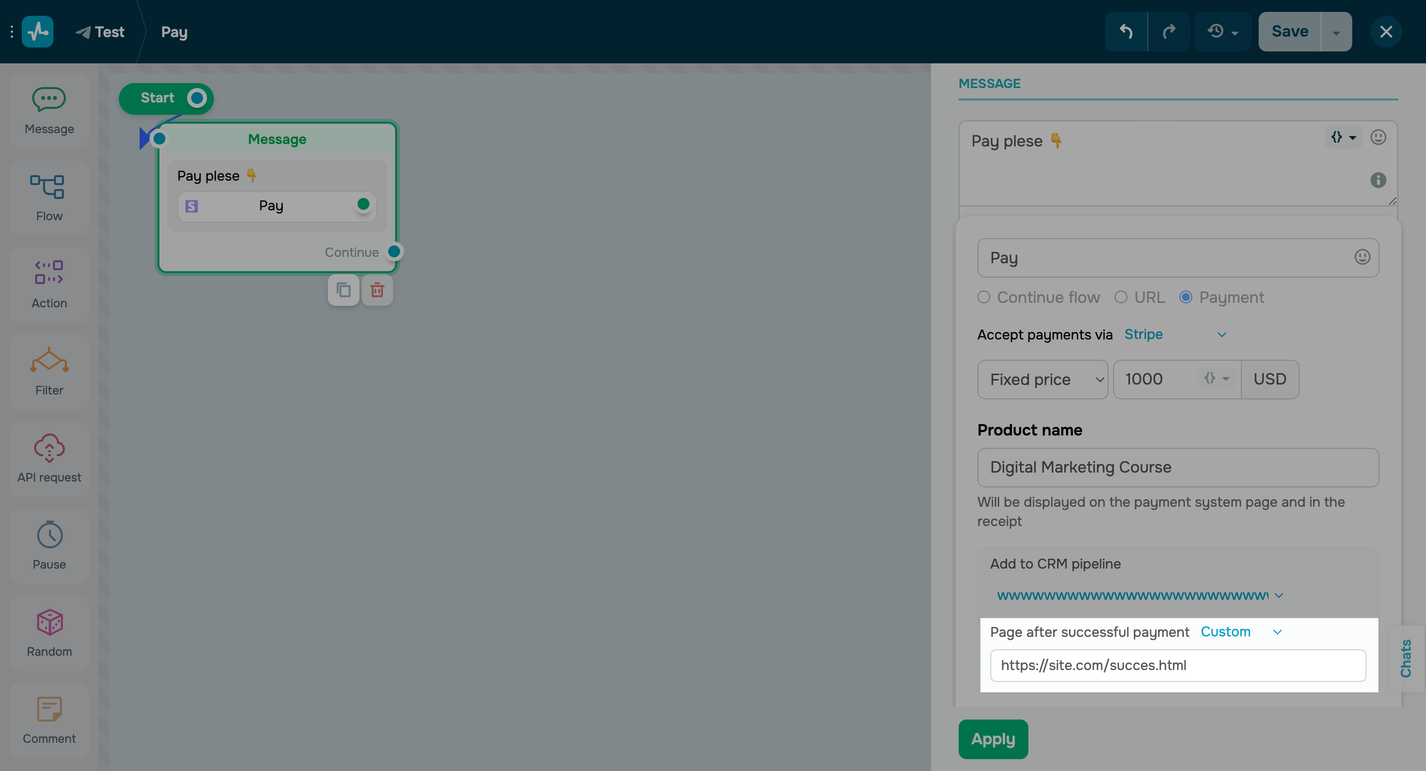 Custom successful payment page
