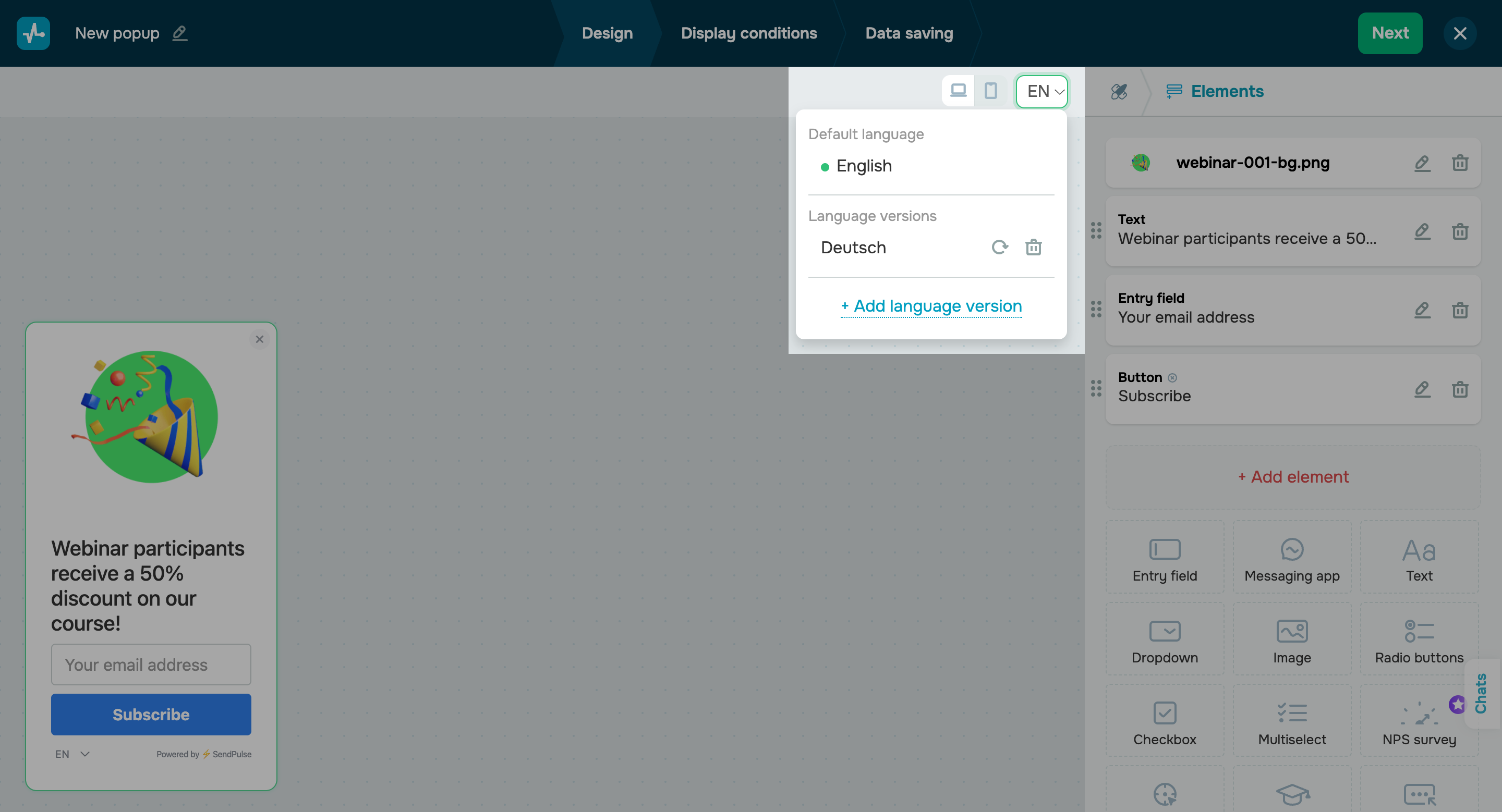 Create multilingual pop-up widgets