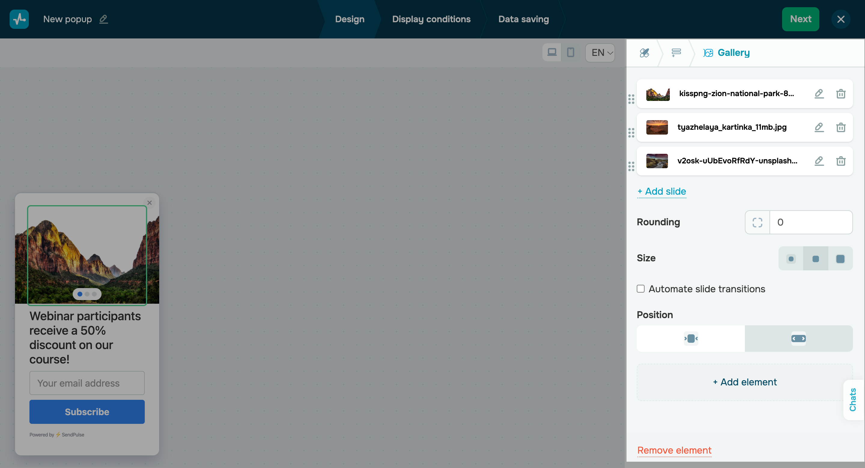 Add a gallery to your pop-up