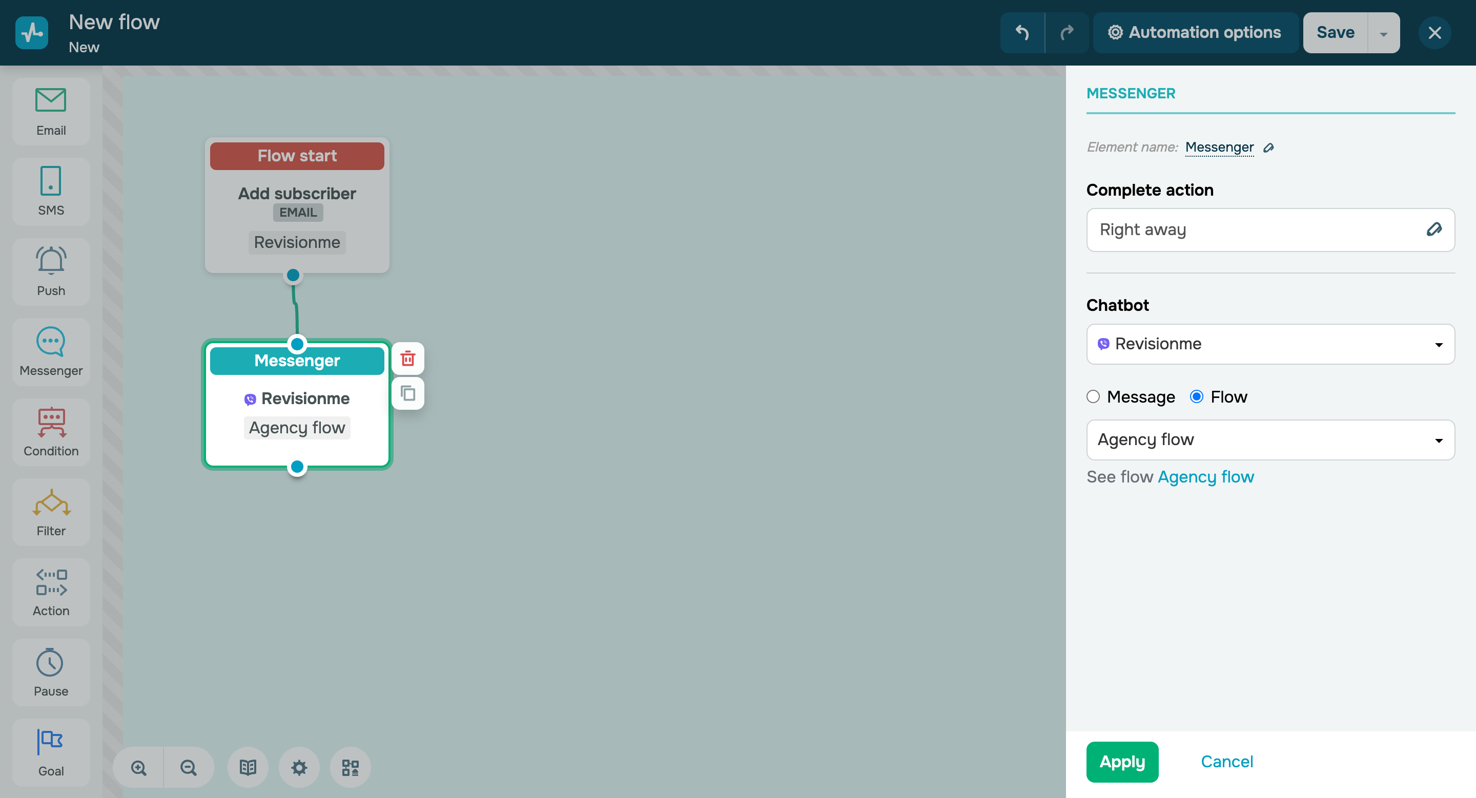 Viber chatbots in the “Messenger” element