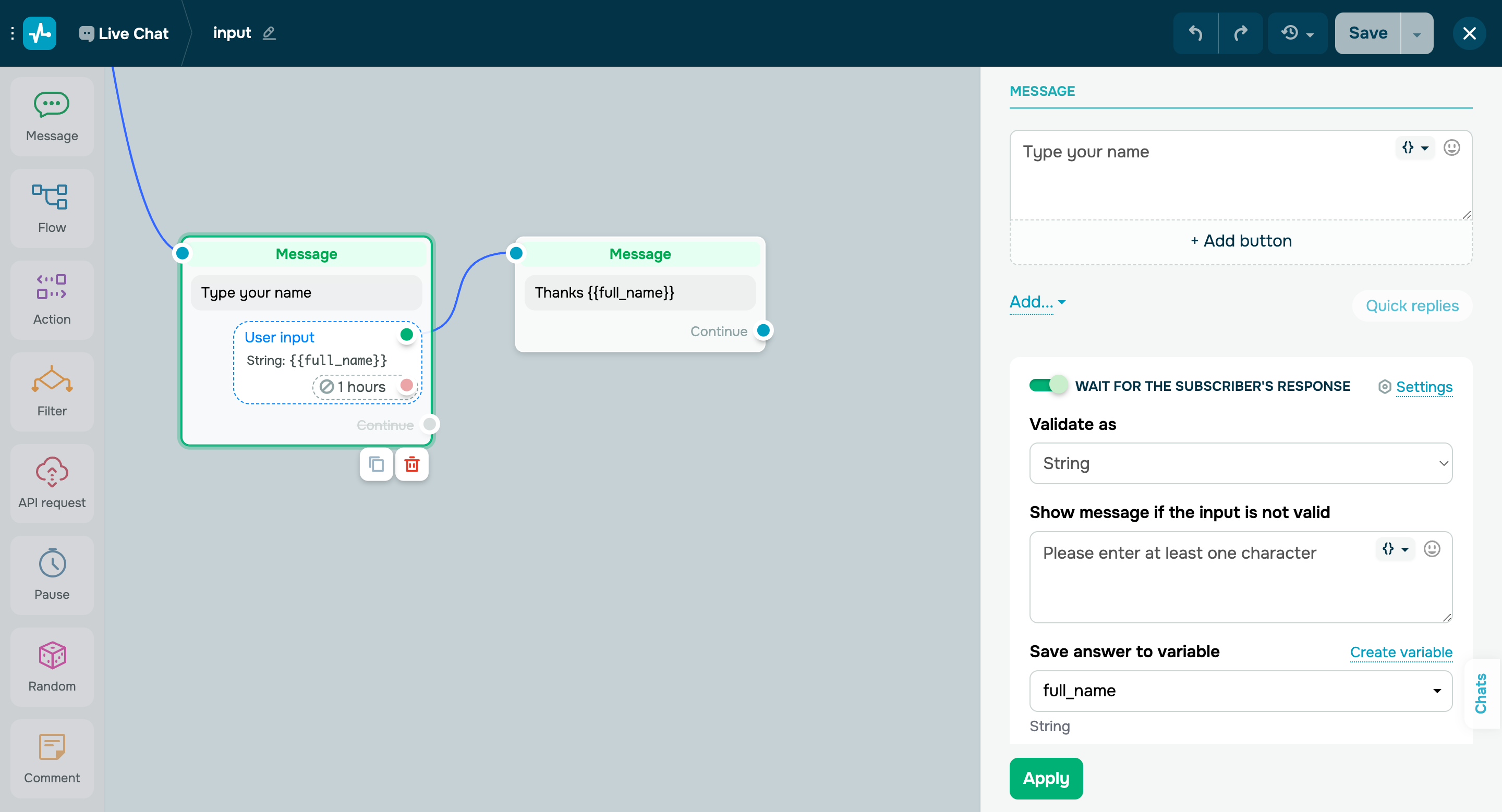 Retrieve and save live chat user namesRetrieve and save live chat user names