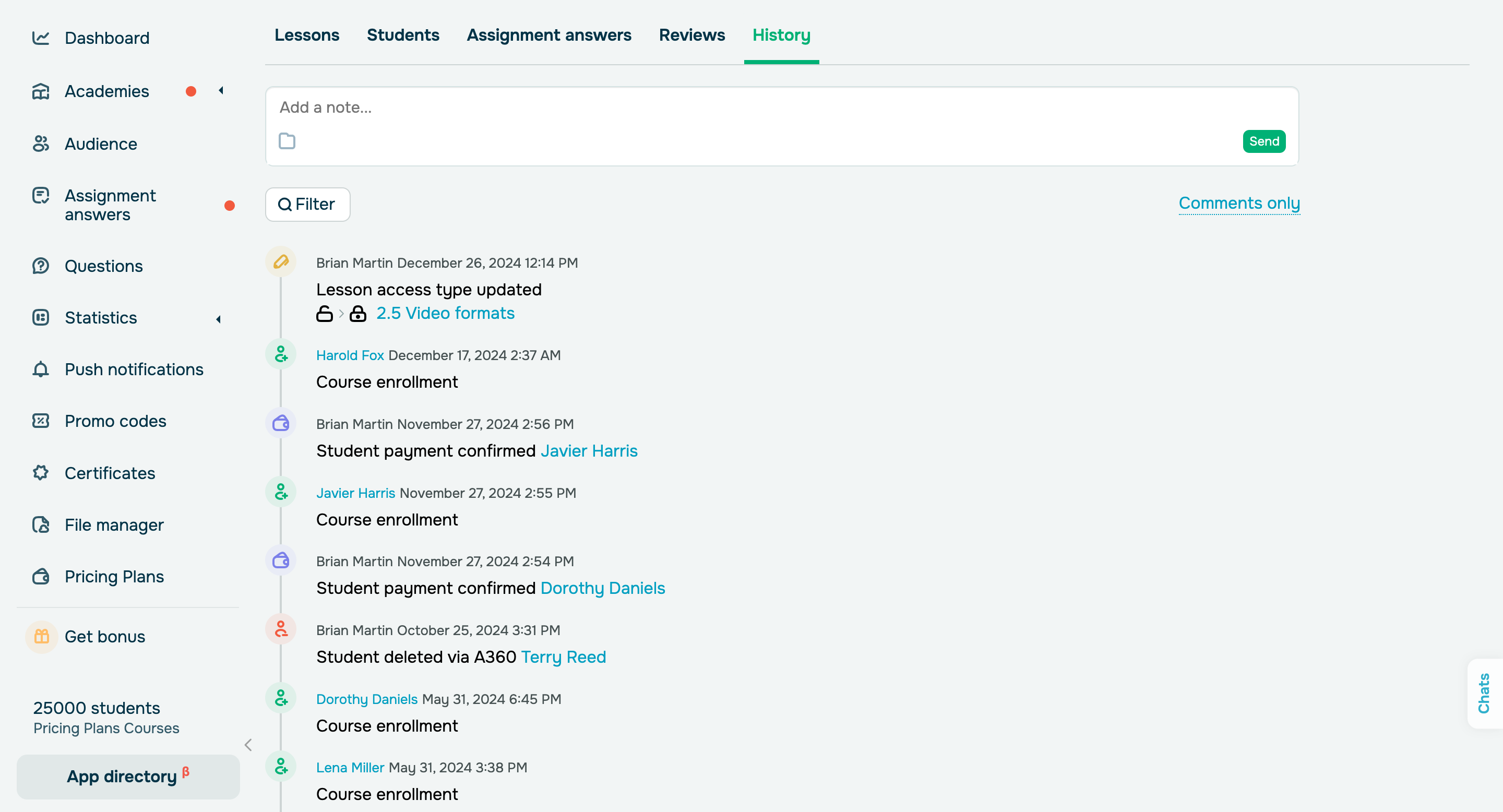 New course history events
