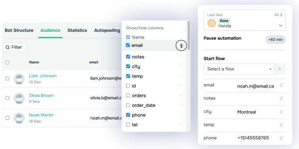 Sync variable arrangement in the "Audience" and "Conversations" tabs