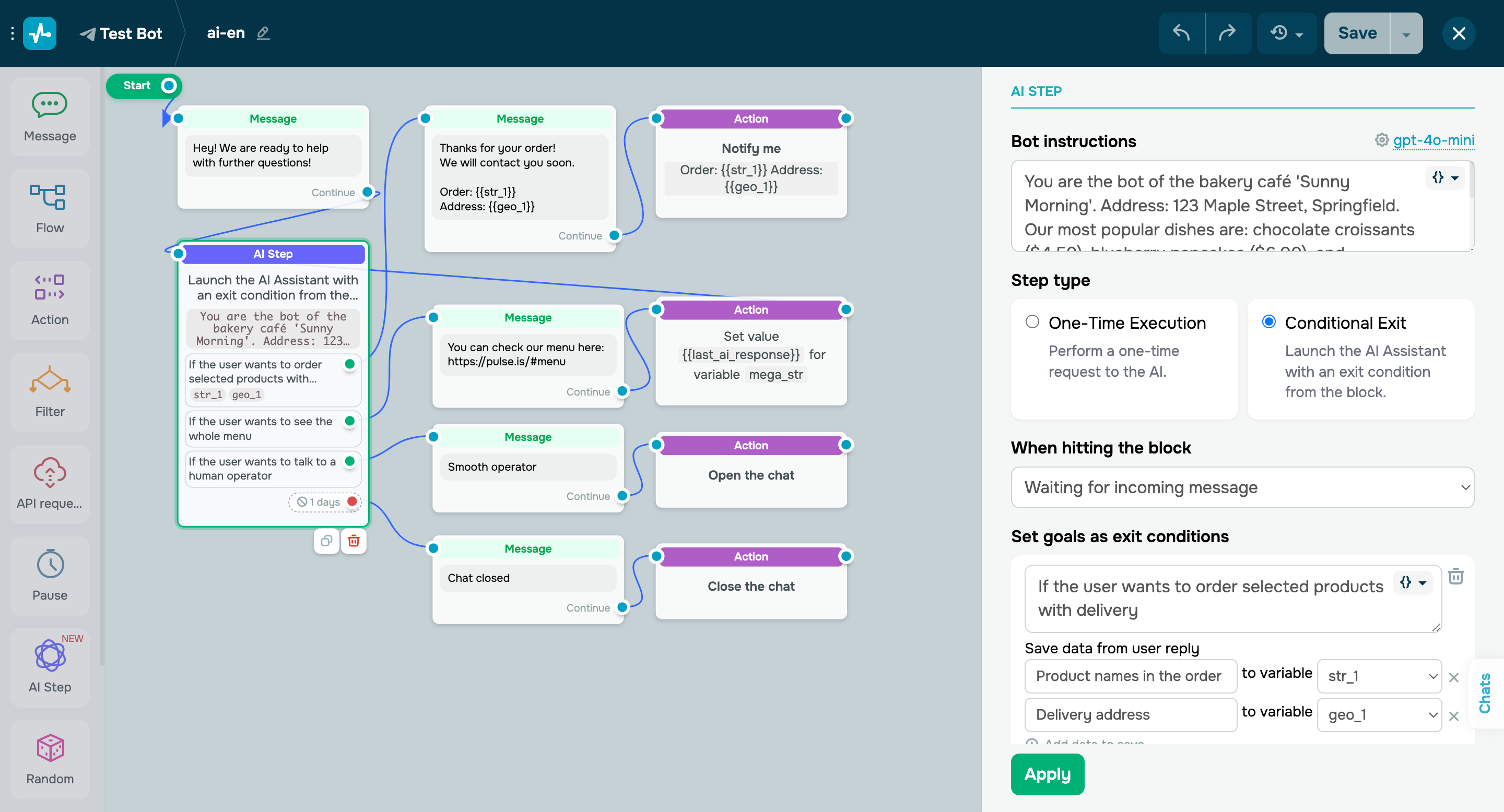 New "AI Step" chatbot builder element