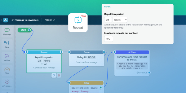 New “Repeat” element for your chatbot flows