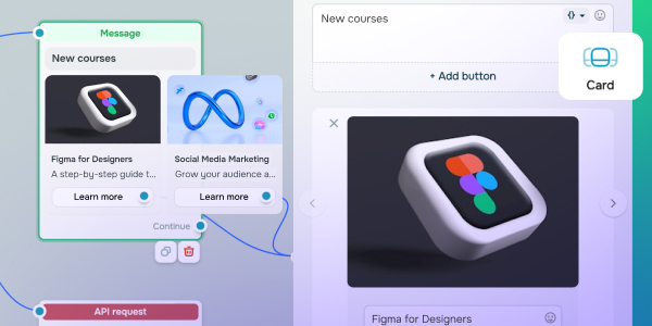 Cards and card carousels for live chats