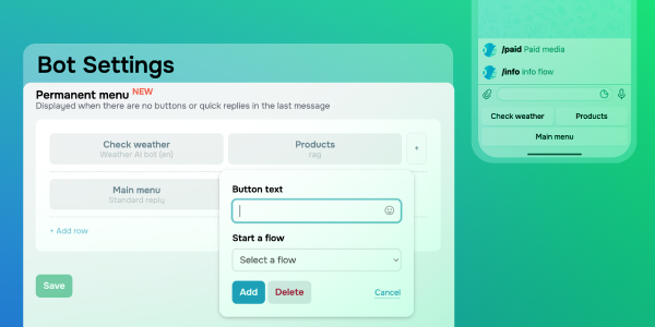 Permanent menus in Telegram chatbots