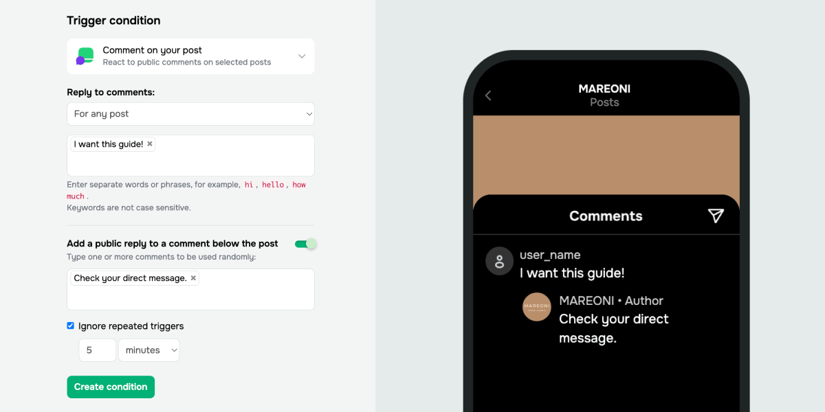 Триггер «Комментарий к публикации»